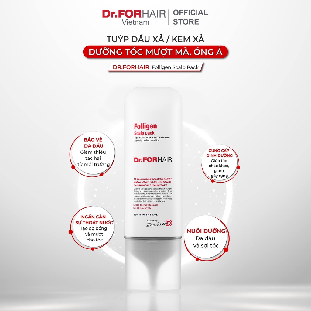 Dầu xả kem xả chăm sóc nuôi dưỡng tóc, chăm sóc da đầu, giảm rụng tóc Dr.FORHAIR Folligen Scalp Pack 250ml