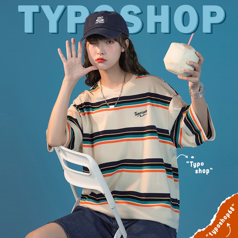 Áo thun unisex - Áo phông tay lỡ, form rộng, dáng unisex, hình sọc ngang phối màu độc đáo TYPO shop