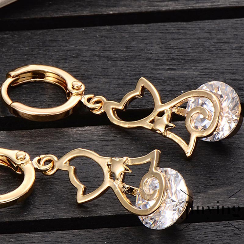 GETNOIVAS Khuyên tai mạ vàng hình mèo đính đá xinh xắn