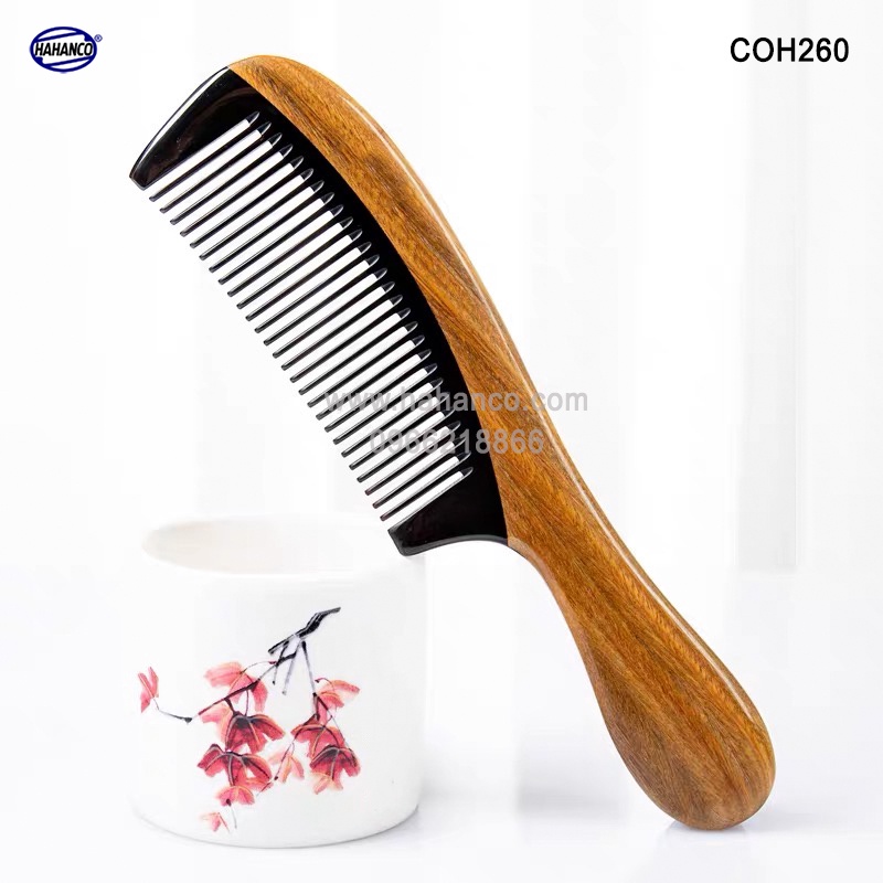 Lược gỗ ghép răng sừng xuất Nhật (Size: XL-20cm) Chống tích điện, chăm sóc tóc [COH260] HAHANCO