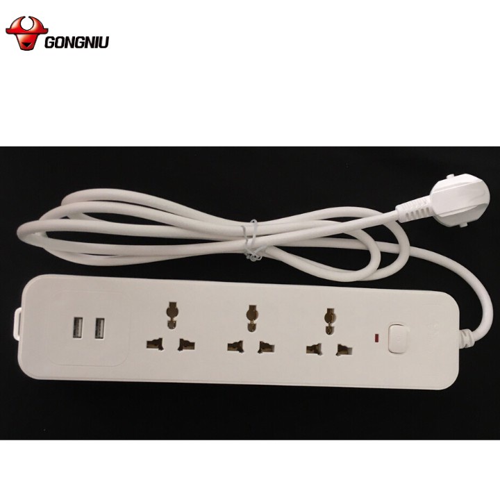 Ổ Cắm Điện Gongniu 3 Ổ Đa Năng + 2 USB 1 công tắc 2500W/10A Dây Dài 1.8M (N103U)