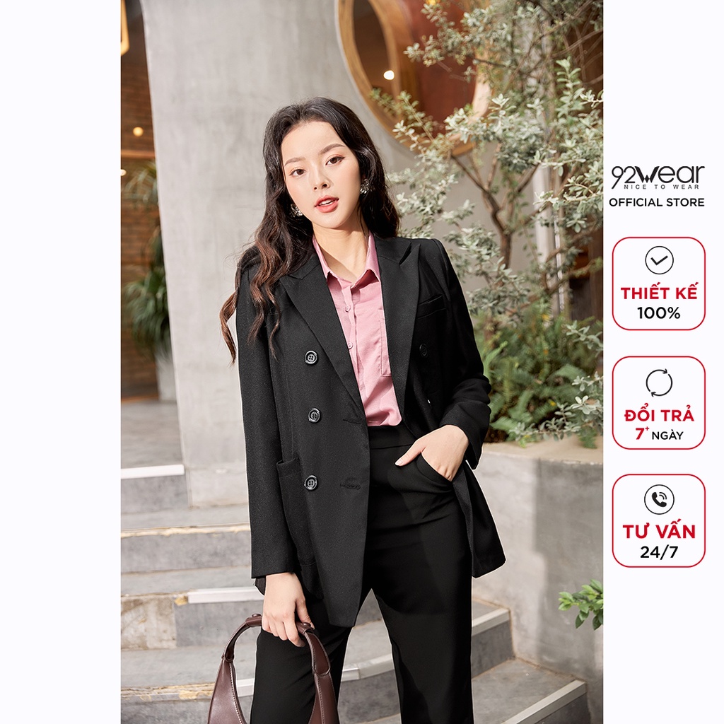 Áo vest nữ 92WEAR, thiết kế hàn quốc dài tay túi ốp hai hàng cúc thanh lịch, trẻ trung VDW1170 | BigBuy360 - bigbuy360.vn