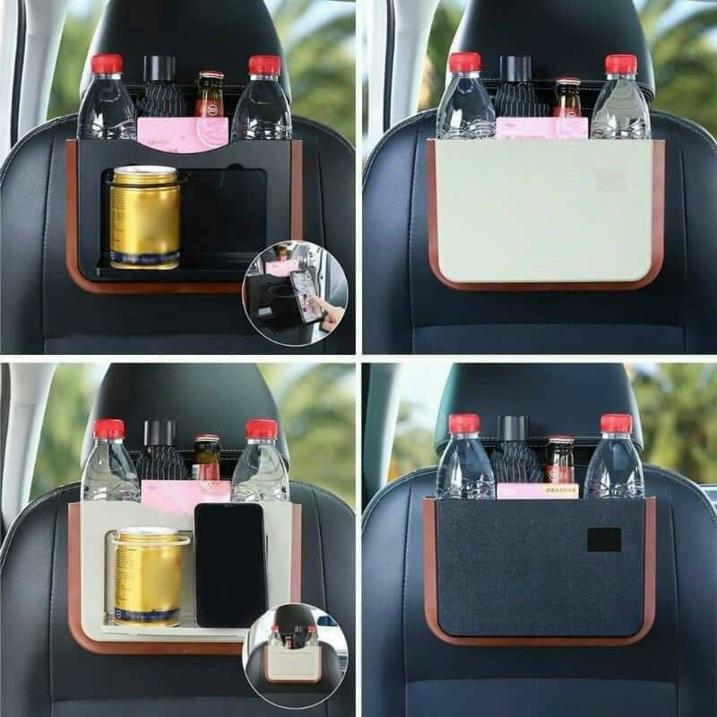 Hộp để đồ đa năng gắn ghế sau xe ô tô chống nước, xếp gọn, có giá để ly cốc và điện thoại