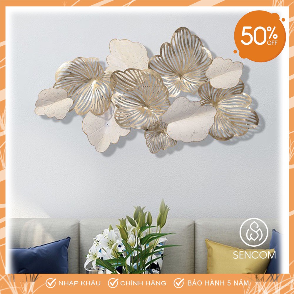Tranh Sắt Treo Tường Nghệ Thuật, Tranh Decor Trang Trí Lá Trắng Vàng Mã B111