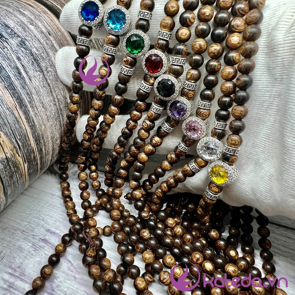 Vòng Trầm Hương Sánh Chìm 6mm 108 Hạt Mix Charm Bạc S925 Nhiều Màu Hợp Mệnh