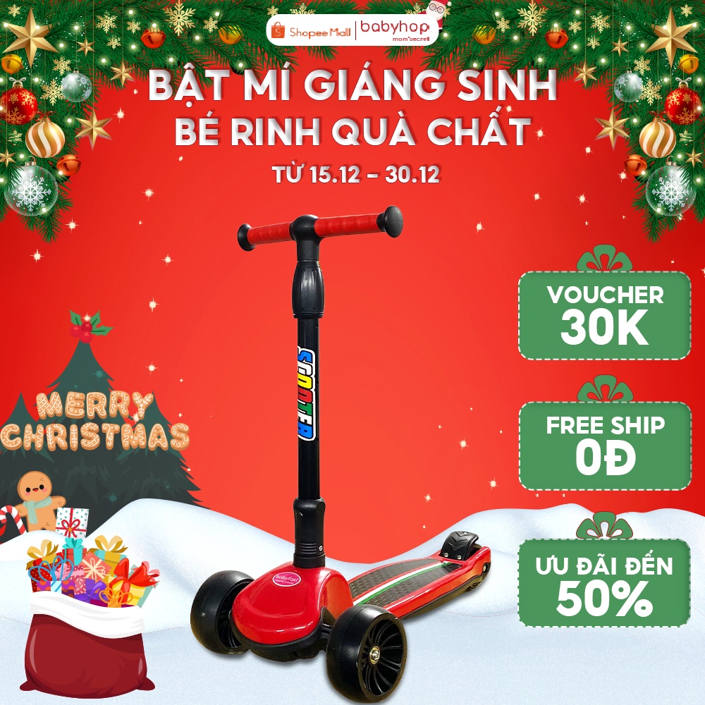 Xe scooter cho bé Babyfast thương hiệu Babyhop sử dụng từ 1,5 tuổi 3 bánh to phát sáng vĩnh cửu gấp gọn chịu lực 100kg