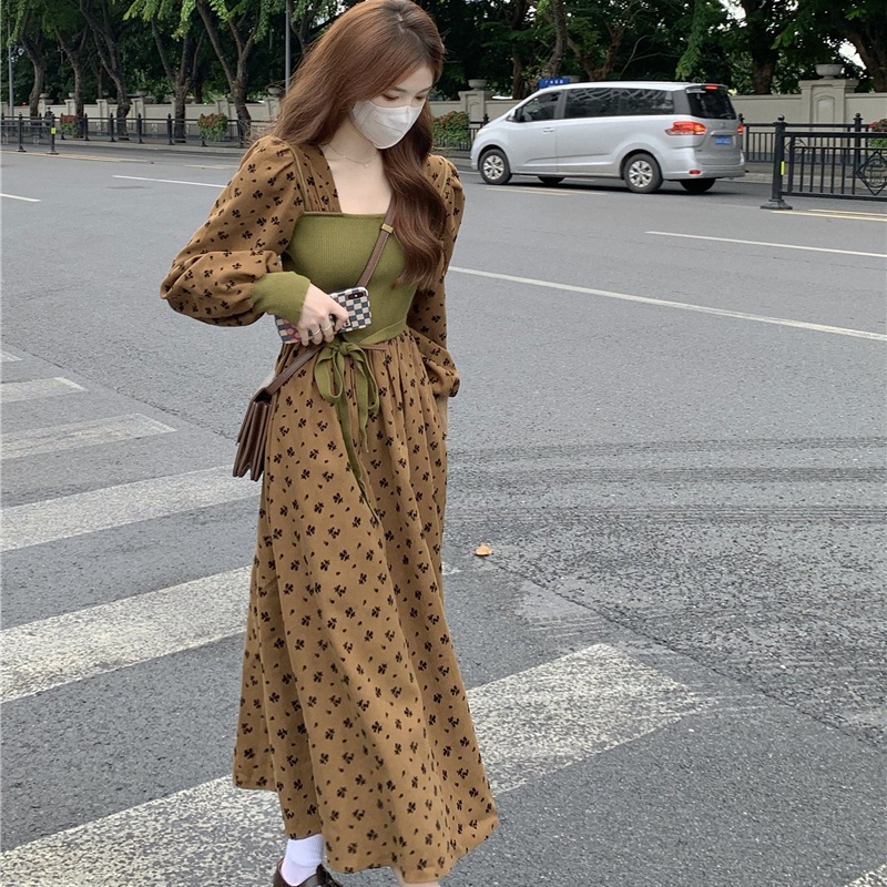 Đầm Perty in hoa phối dây cột thời trang Hàn Quốc thanh lịch cho nữ