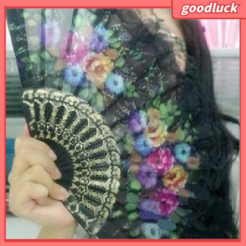 Quạt xếp cầm tay vải ren hoa phong cách Tây Ban Nha