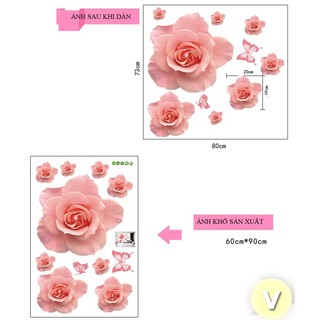 Decal dán tường Hoa hồng 3D