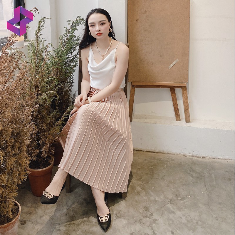 Chân váy dài xếp ly đen be Molento chân váy chữ A lụa cao cấp phong cách Hàn Quốc 2021 - X06