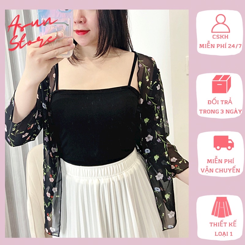 Áo Cardigan khoác mỏng voan hoa tay lỡ👘 Clip + Ảnh thật 👘 áo khoác dáng kimono chất tơ mịn