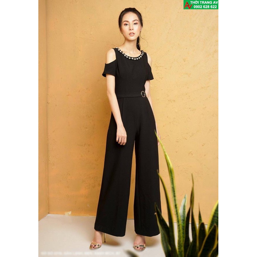 Jumpsuit - Đồ bay dài ống rộng khoét vai cổ đính hạt đầy sang trọng - AV5780