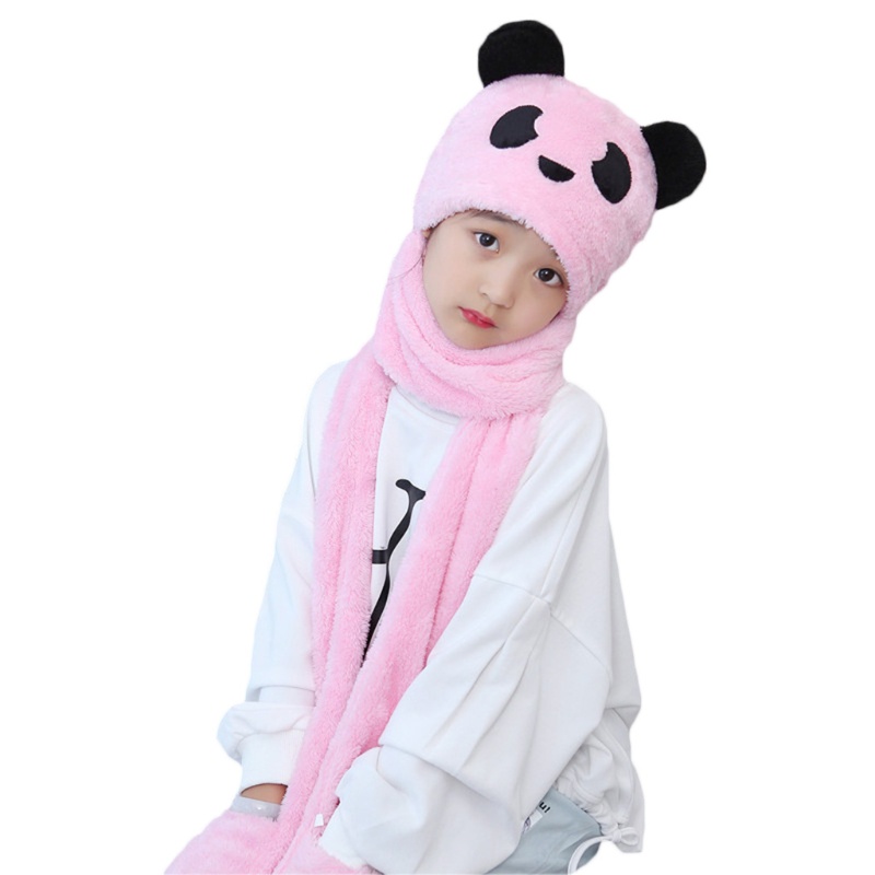Bộ mũ trùm đầu + găng tay + khăn choàng cổ 3 trong 1 hình gấu trúc dễ thương cho bé