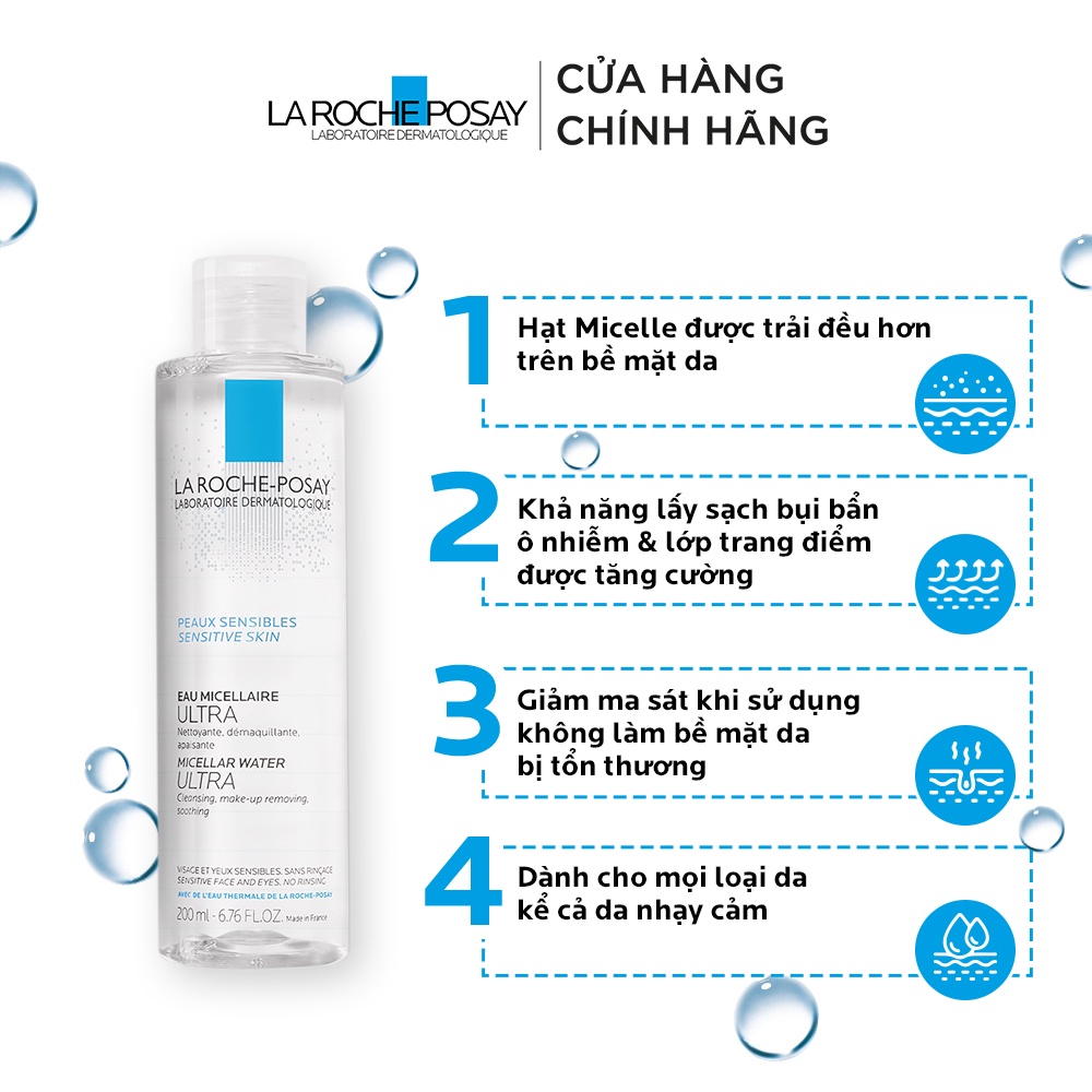 Nước tẩy trang cho da nhạy cảm La Roche-Posay Micellar Water Ultra Sensitive Skin 200ml