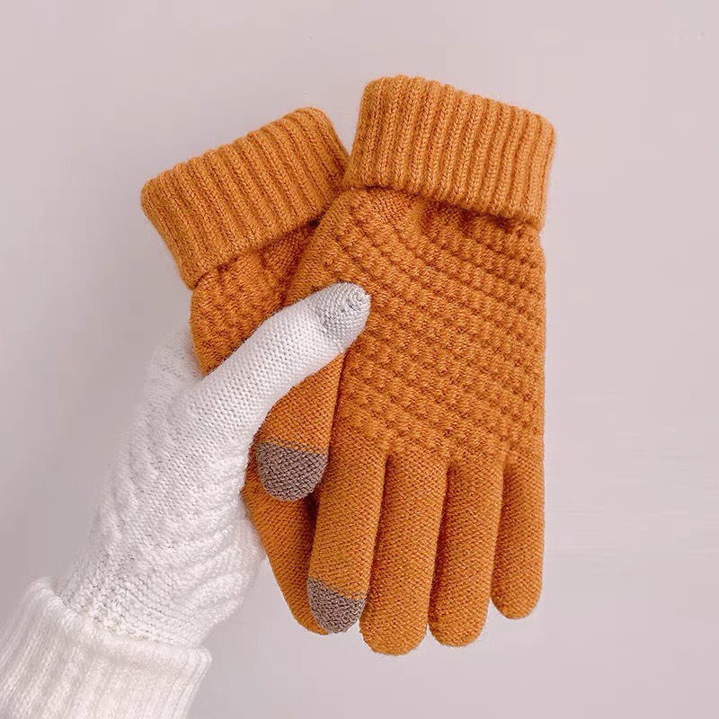 Găng tay len  mùa đông dày màu trơn unisex giữ ấm thiết kế ngón tay chạm màn hình cảm ứng GT02 Tacado