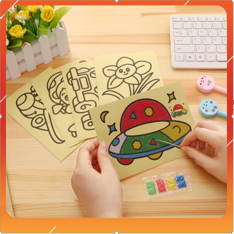 Tranh cát tô màu 3d 15x20cm - đồ chơi tranh cát vẽ màu nhiều chủ đề cho bé yêu thỏa sức sáng tạo