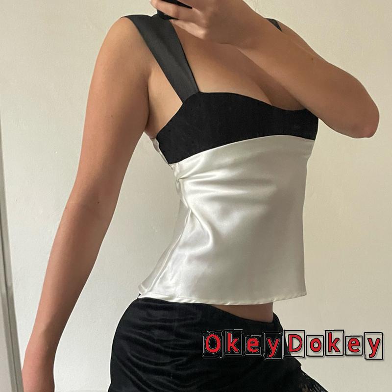 Áo Tank Top Cắt Thấp Màu Sắc Phù Hợp Mùa Hè Cho Nữ