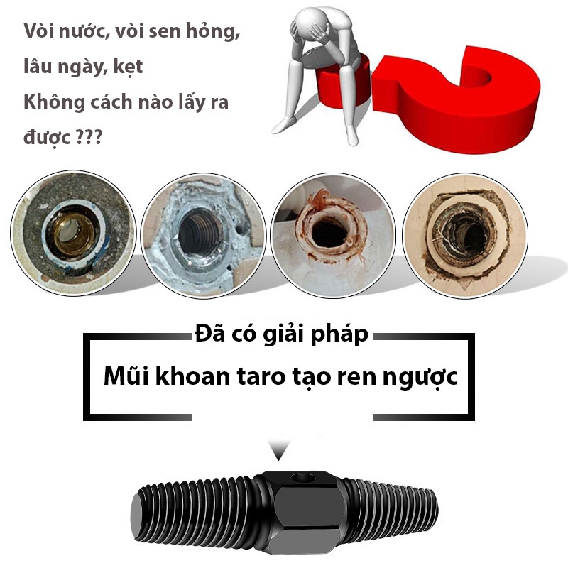 Mũi khoan taro tạo ren ngược, mũi tháo ống nước gãy-K1805