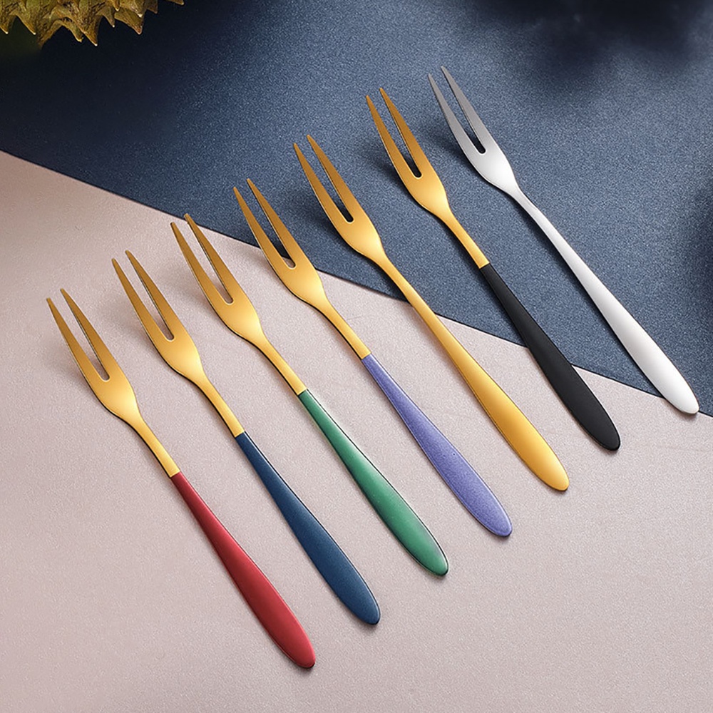 Nĩa Ăn Trái Cây Mini Bằng Thép Không Gỉ Với Tay Cầm Nhiều Màu Tùy Chọn