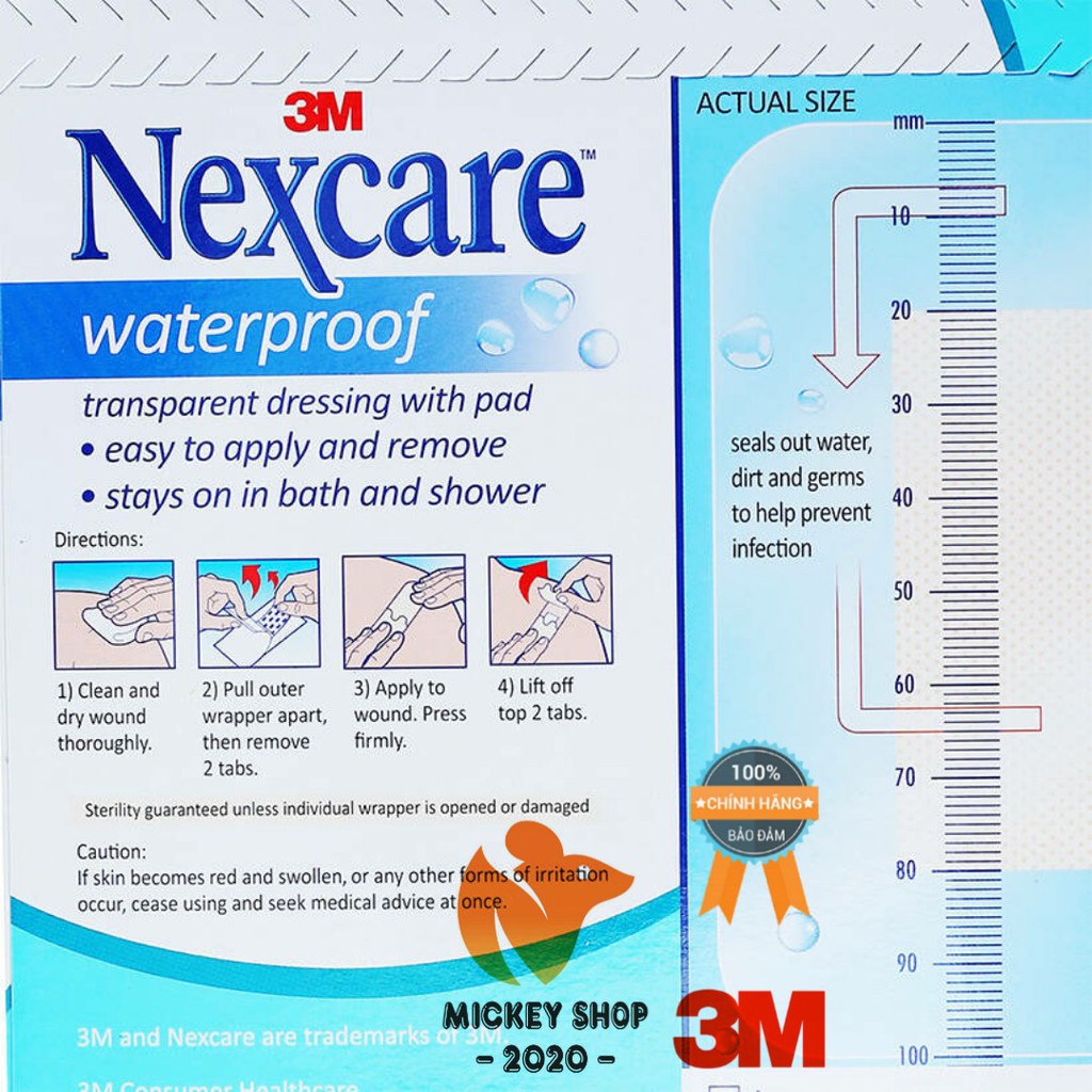 [ CAO CẤP ] Combo 2 Băng dán bảo vệ vết thương chống thấm nước có gạc 3miếng/hộp Nexcare 3M B100 80X100RMM