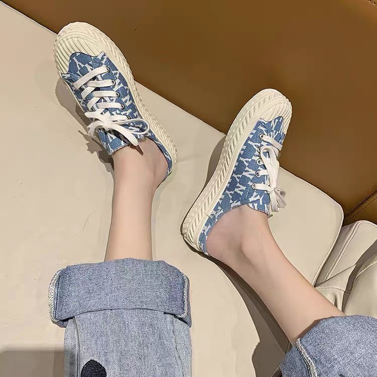 Giày thể thao Sục nữ MLB Ny xanh dương Hot trend, Giày sneaker Sục MLB ny Lười đạp gót dùng đi học,tập gym,chạy bộ