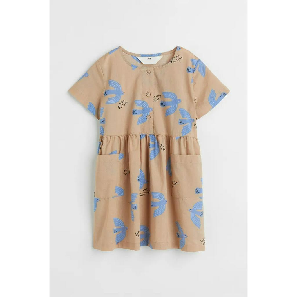 Váy thô beige bird caro 1074073001 HM H&M_authentic UK