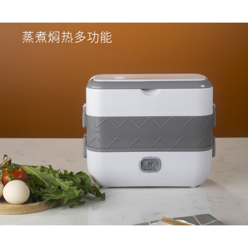 [Tặng dây 2 chấu] Hộp cơm hâm nóng 4 khay inox 2 tầng gọn nhẹ DFH-C02