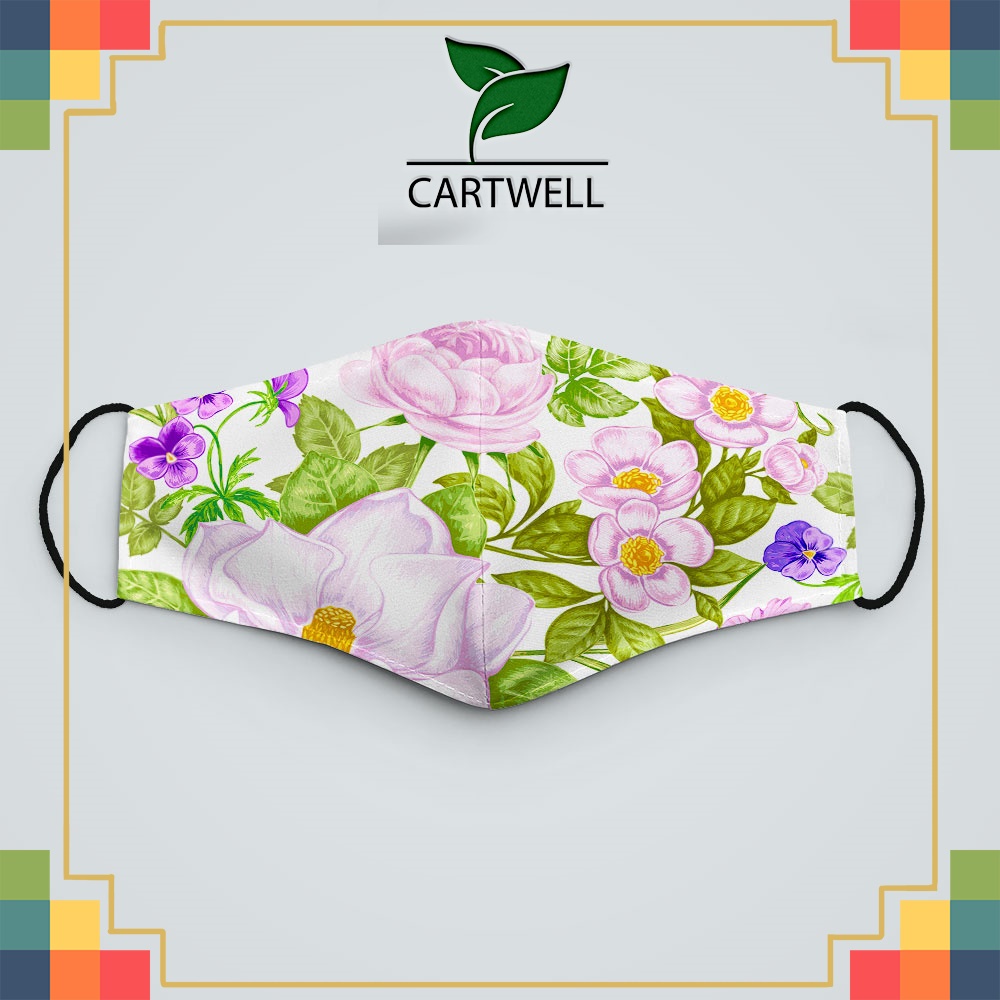 Khẩu trang vải eco mask FLOWERS_1492 CARTWELL chất liệu vải mềm dày 2 lớp chống nắng phòng dịch bệnh