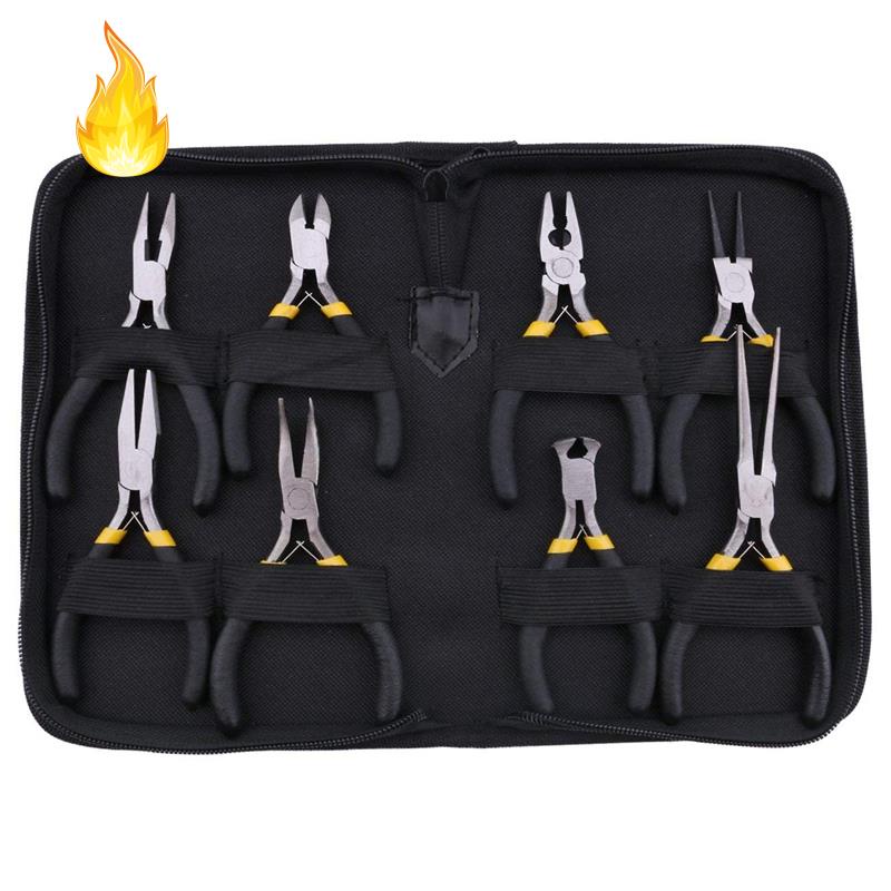Bộ 8 Kìm Cắt Dây Điện Mini Mũi Dài Với Tay Cầm Màu Đen / Hàm Phẳng / Hàm Cong / Cắt Đường Chéo