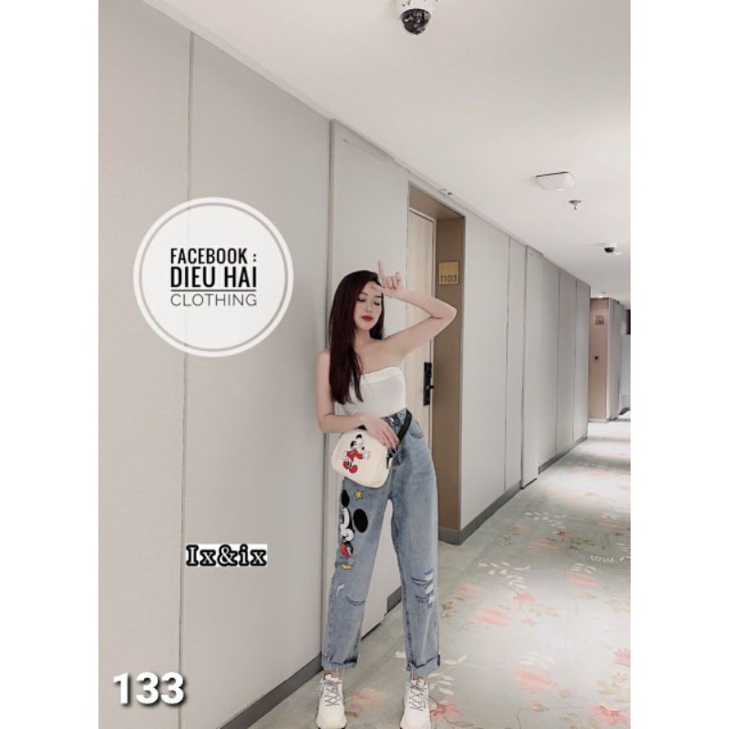 Quần jean baggy in hình mickey