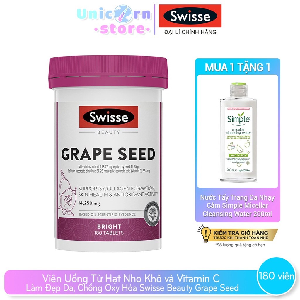 Viên Uống Từ Hạt Nho Khô và Vitamin C Làm Đẹp Da, Chống Oxy Hóa Swisse Beauty Grape Seed