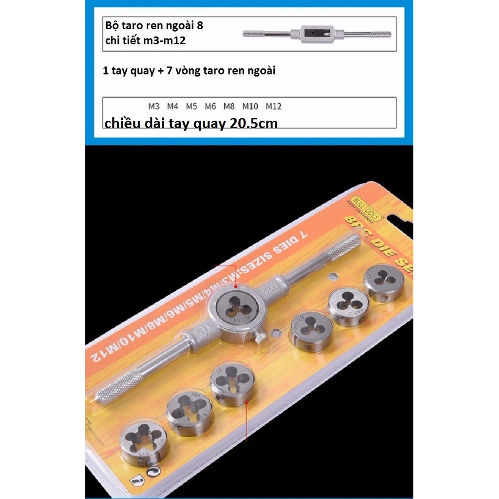 Bộ tay quay taro ren ngoài 8 chi tiết m3-m12