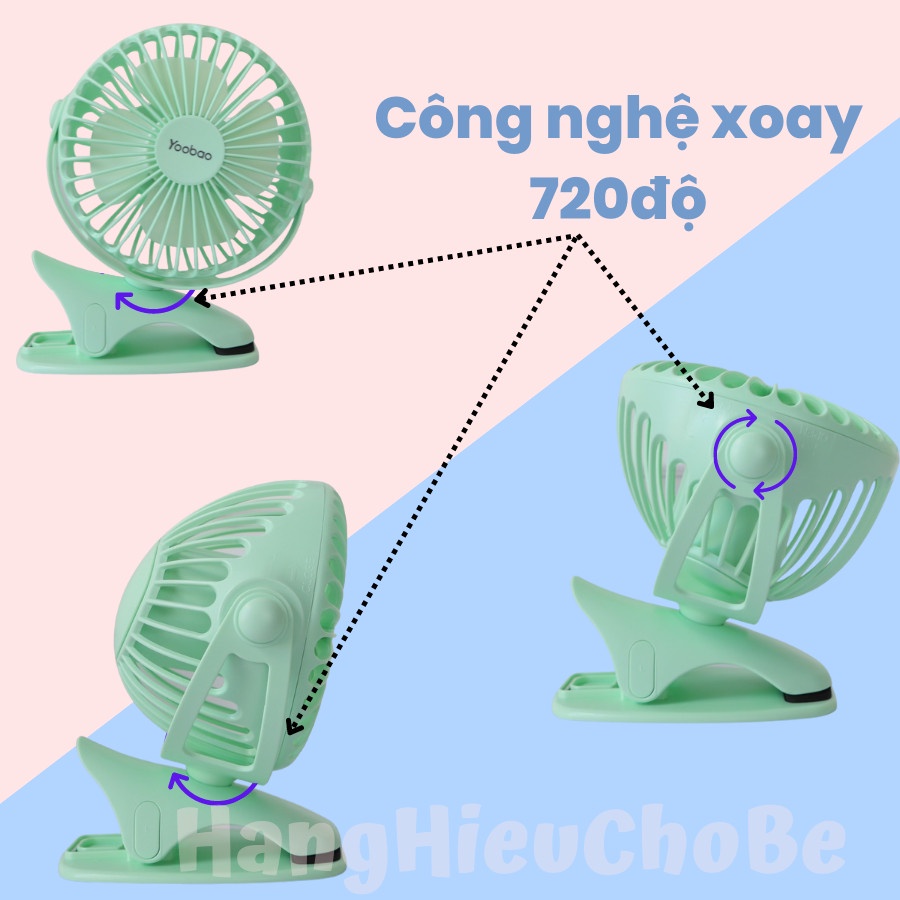 Quạt Kẹp Tích Điện Mini Yoobao 6400mah kẹp Bàn, Xe đẩy, Nôi Cũi, Sử Dụng Phỏng Ngủ, Đi Du Lịch