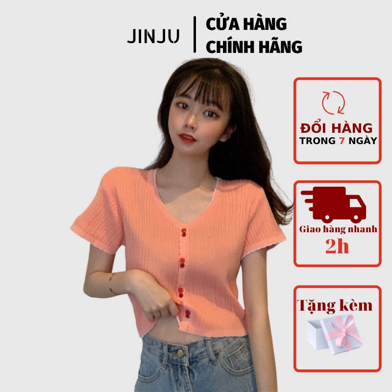 Áo croptop nữ, áo croptop kiểu dáng ôm hàn quốc tay ngắn chất len tăm co dãn one size-JinJu | BigBuy360 - bigbuy360.vn