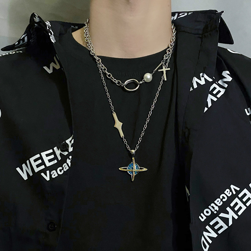 Vòng Cổ 22530 Mặt Hình Hành Tinh Đính Đá Độc Đáo Cho Nam