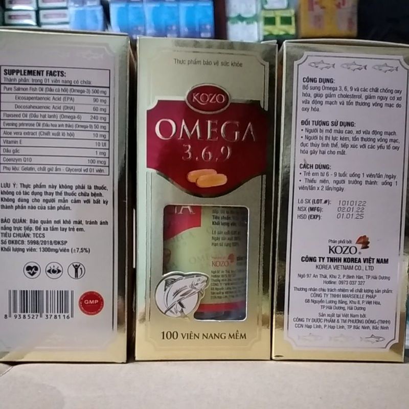 Lọ 100 viên dầu cá OMEGA 3.6.9 KOZO bổ sung DHA, EPA giúp mắt sáng tinh anh date mới