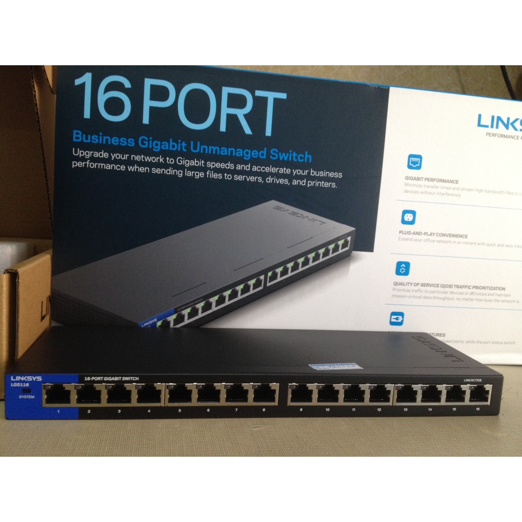 Bộ chia mạng Linksys LGS116 16 cổng Gigabit (Chính Hãng Linksys Việt Nam)