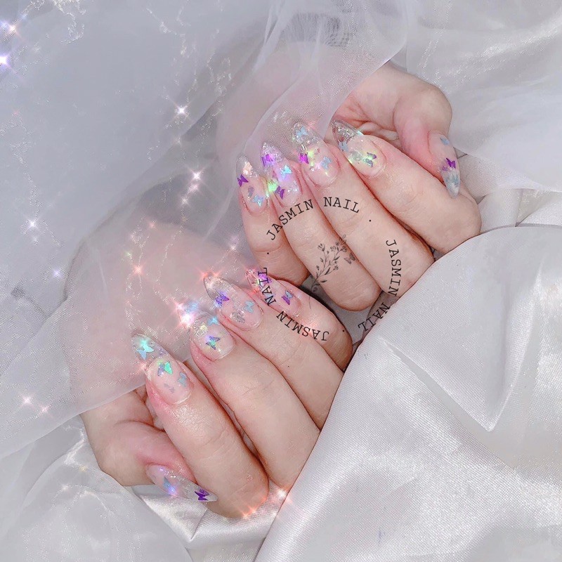 [Mã NHUQAD giảm 10% đơn 100k][NAIL BOX] Nailbox móng úp thiết kế sẵn mẫu trong suốt bướm phản quang