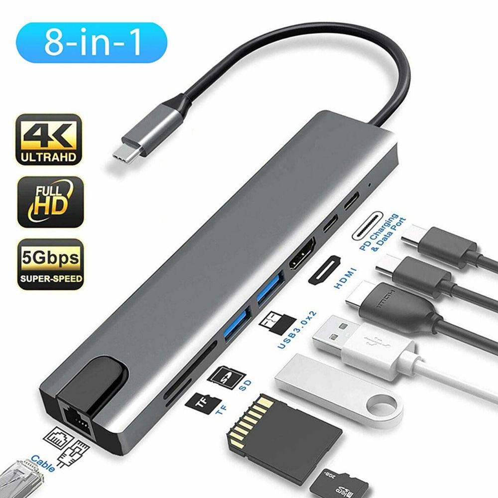 .Đế Sạc USB C HUB 8 Trong 1 USB 3.0 4K HDMI Cho Laptop PC