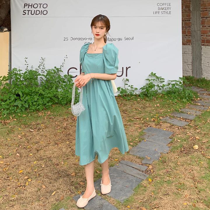 Đầm Dài Tay Phồng Cổ Vuông Hở Lưng Thắt Nơ Phong Cách Pháp Thanh Lịch Thời Trang Mùa Hè 2022 Mới Dành Cho Bạn Nữ