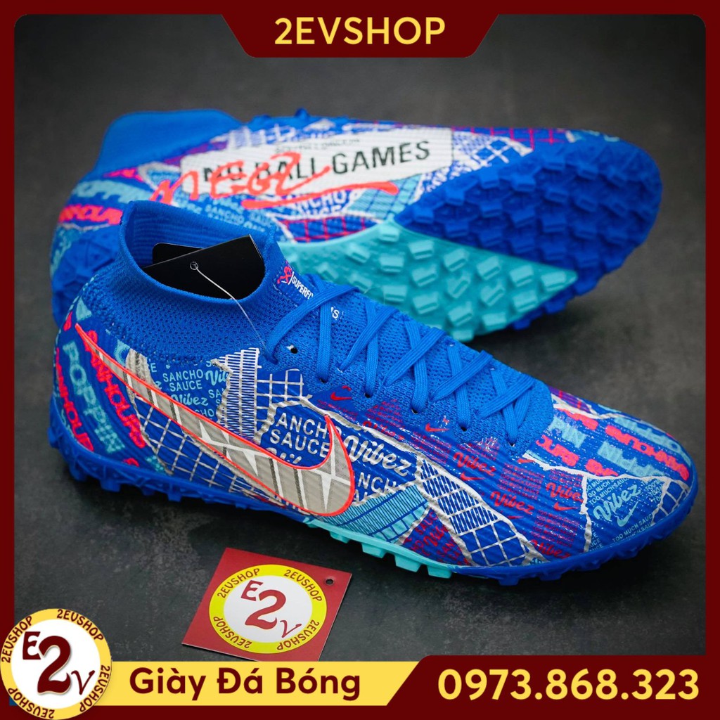 Giày Đá Bóng 𝗧𝗙 𝗡𝗶𝗸𝗲 𝗠𝗲𝗿𝗰𝘂𝗿𝗶𝗮𝗹 𝗩𝗜𝗜 𝗦𝗮𝗻𝗰𝗵𝗼 Xanh Biển Đã Khâu ˇ ⁵ ' ' P:{
