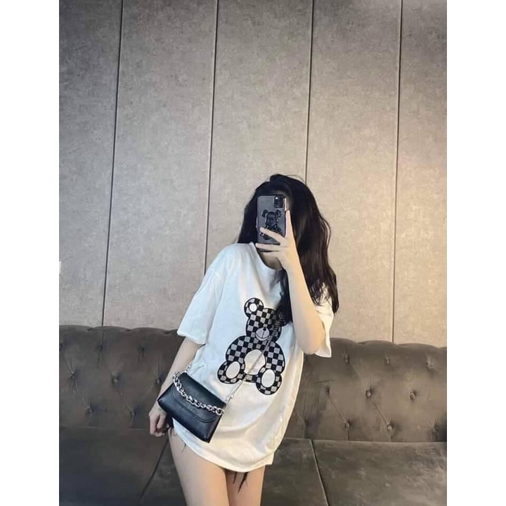Áo phông thun gấu caro đẹp nam nữ form rộng unisex trắng đen tay lỡ basic hàn quốc oversize- ZADOLA FASHION