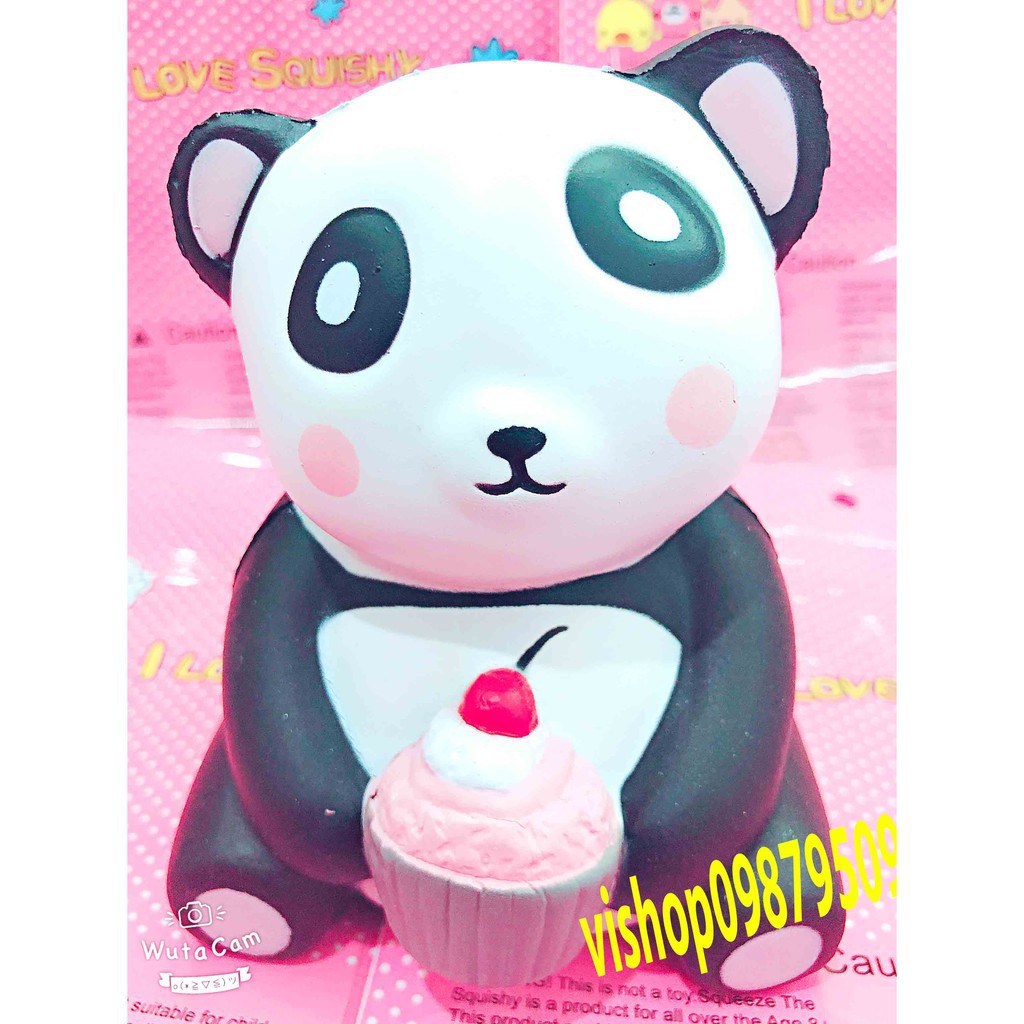SQUISHY GẤU TRÚC NGỒI ÔM CỐC KEM DÂU