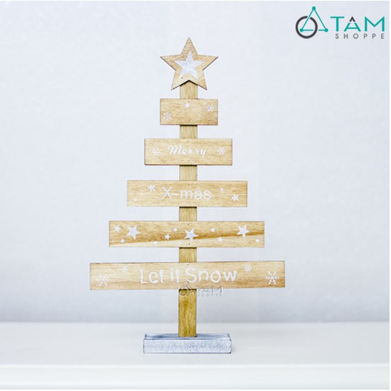 Cây thông noel mini để bàn in chữ bằng gỗ XMAS-TREE-26