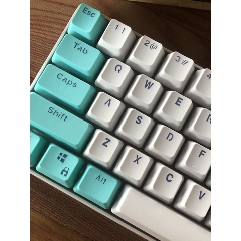 Keycap màu lục lam và trắng, 61 key PBT keycaps Sự kiện đặc biệt Keycaps, bàn phím cơ hai màu có đèn nền keycaps GH60 / RK61 / ALT61 / Annie / GK61 keycaps poker keycaps chơi game