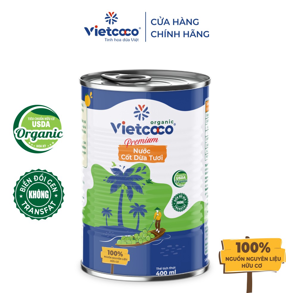Nước cốt dừa tươi Organic Vietcoco - lon 400ml