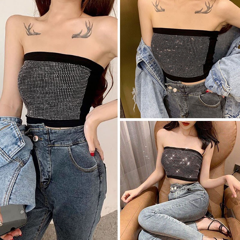 [Mã FASHIONT4WA2 giảm 10K đơn 50K] Áo ống co giãn lấp lánh gợi cảm cho nữ | BigBuy360 - bigbuy360.vn