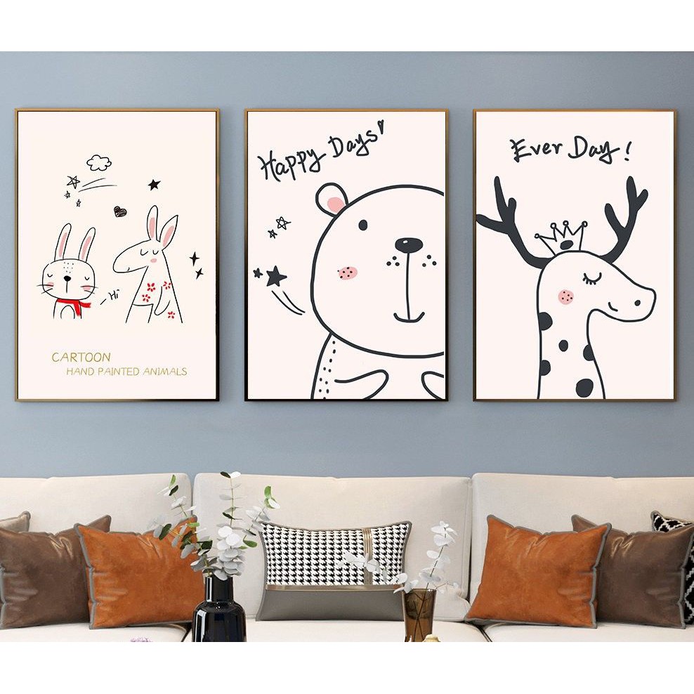 TRANH BỘ 3 TREO TƯỜNG CỠ ĐẠI CHO PHÒNG EM BÉ BABY- GIÁ RẺ KÈM KHUNG - MELYHOME- TB3BAFCF323