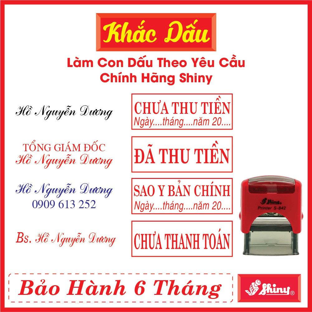 Dấu Tên Cá Nhân - Dấu Tên kèm số điện thoại - Dấu Chức Danh Làm con dấu rẻ bền đẹp Shiny S842