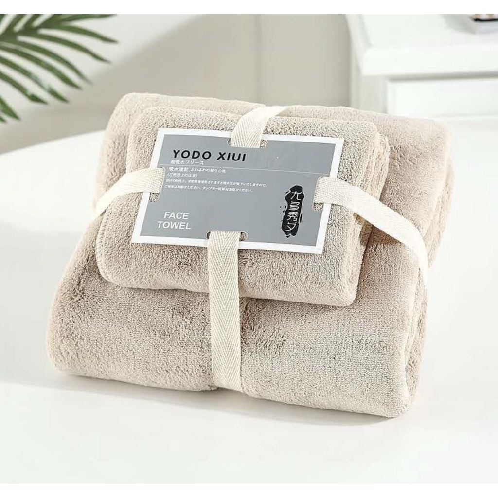 Set 2 Khăn Tắm Lông cừu cao cấp, Trơn, Xuất Hàn cỡ Lớn Siêu mềm mịn Thấm hút nước tốt